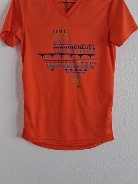 Bright Orange V-Neck Tee with Texas Graphic Medium-small Womans